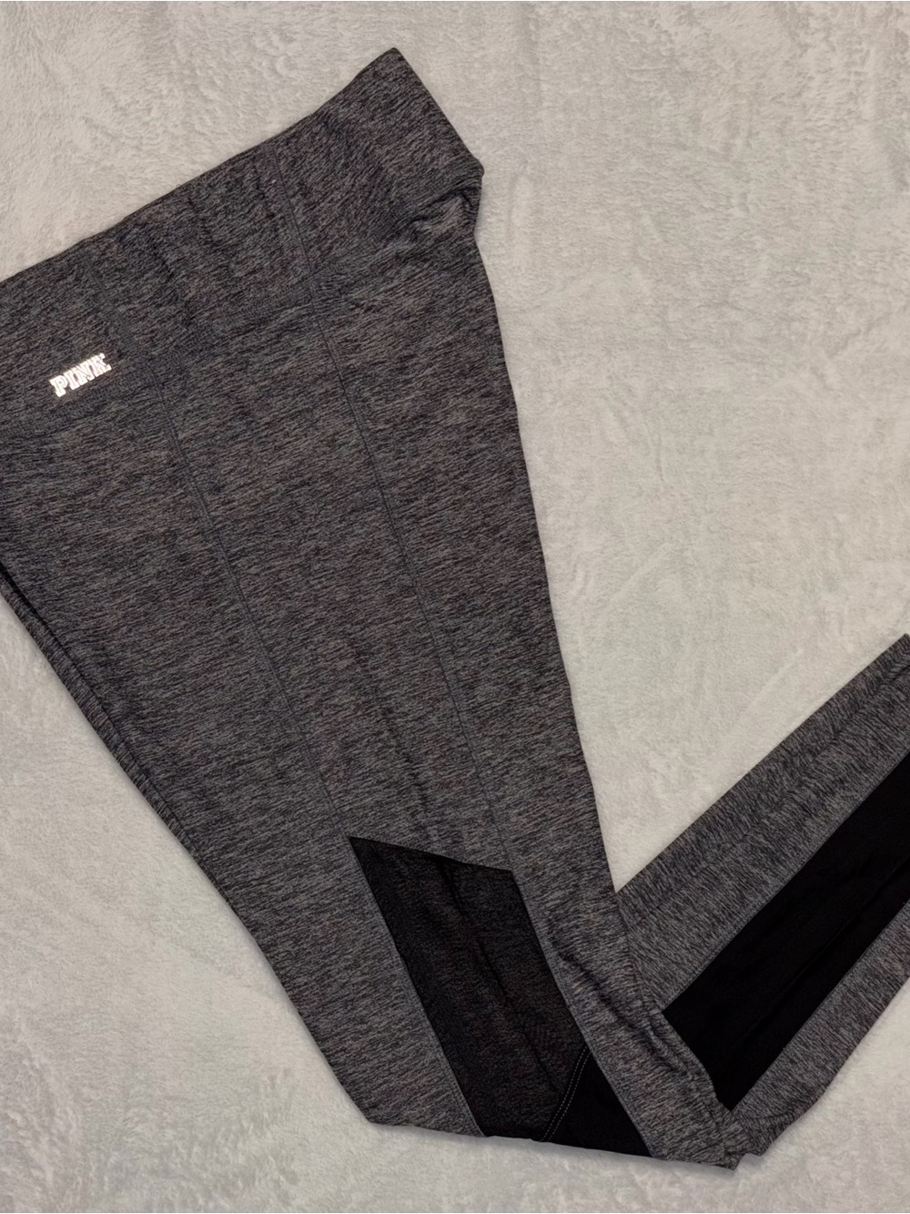 PINK Victoria's Secret Heather Gray Leggings with Black Mesh Panels